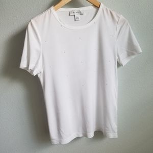 SOLD 🖤 St. John white tee with pearl embellishments XS